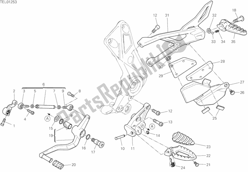 Alle onderdelen voor de Voetsteunen Links van de Ducati Diavel 1260 2019